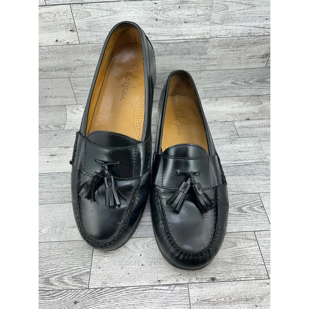 Cole Haan Men Sz 10.5 D Black Leather Pinch Tassel Loafers Dress Shoes‎ 03506